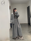 Mutedance 24 Autumn and Winter Collarless Buttoned Belt Long Coat MD-MD24FW19-GRAY MD24FW19 MD24FW20